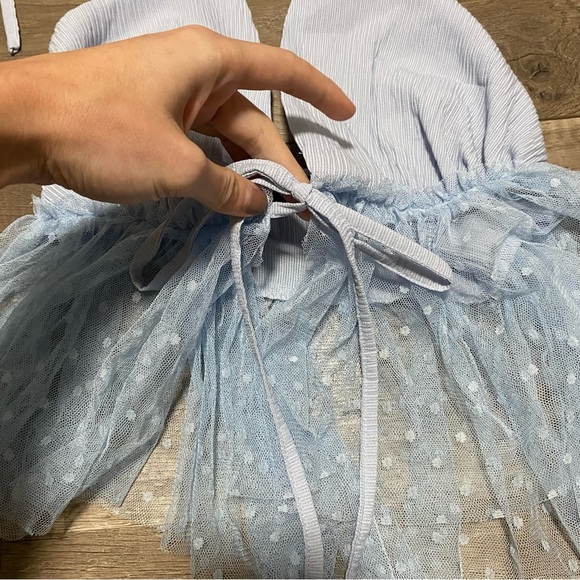 Shein Baby Blue Halter Crop Top with Mesh Bottom - Picture 4 of 7